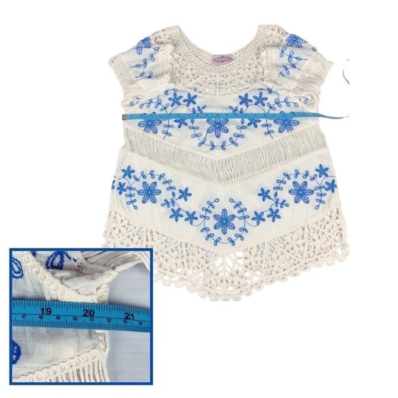 Oliver Crochet Embroidery Tunic Floral Top Blue‎ Cream Cotton Womens Size Medium - Picture 4 of 8